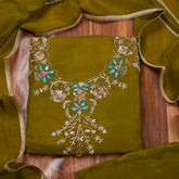 Organza Green Unstitched Suit